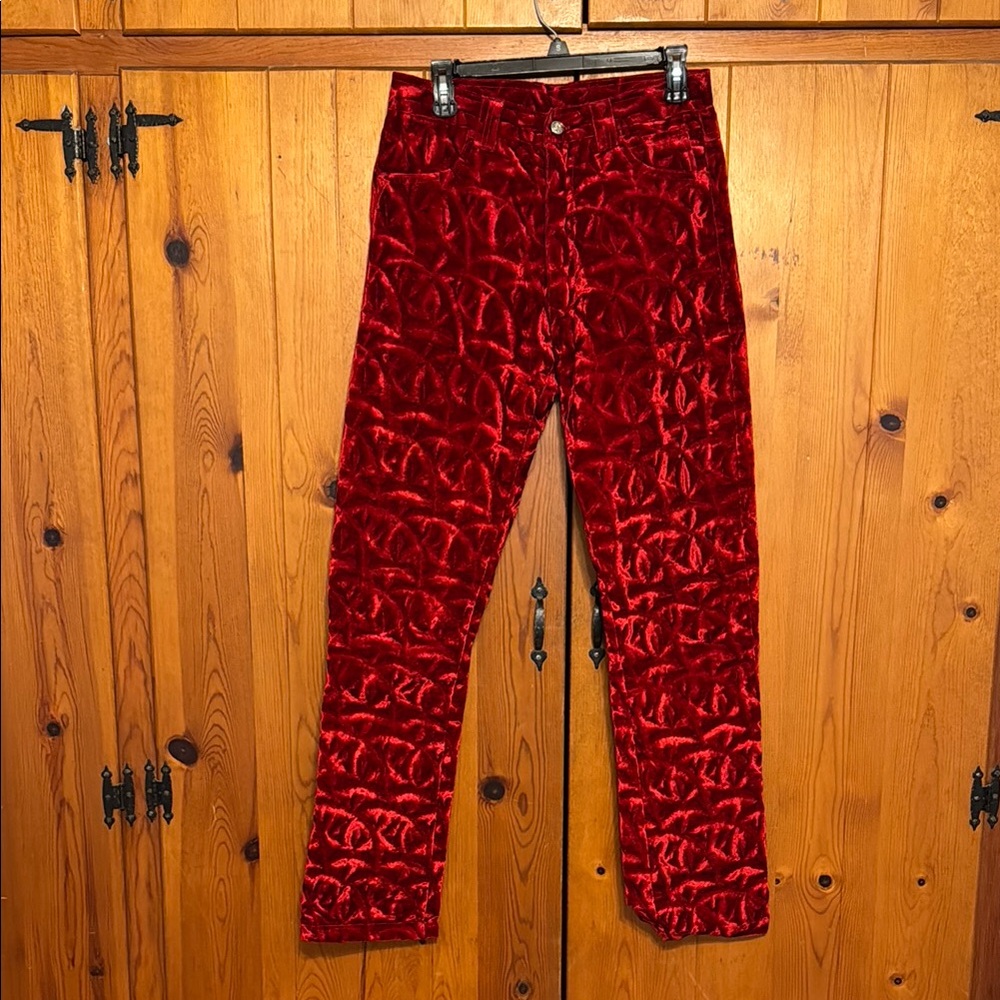 90s Red velvet jeans with Cool Texture
